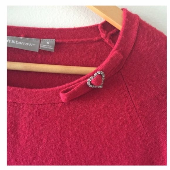 Croft & Barrow Red Knit Rhinestone Heart Bow Christmas Sweater Holiday Small - Picture 4 of 6